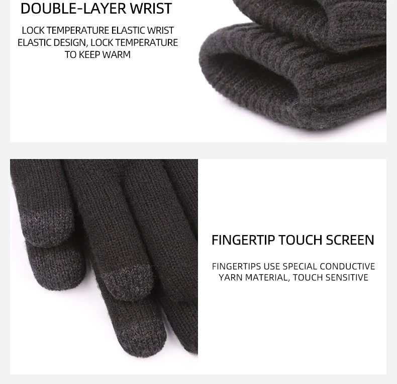 Men&prime; S Double-Thickened Knitted Wool Winter Warm Fingertip Touchscreen Gloves