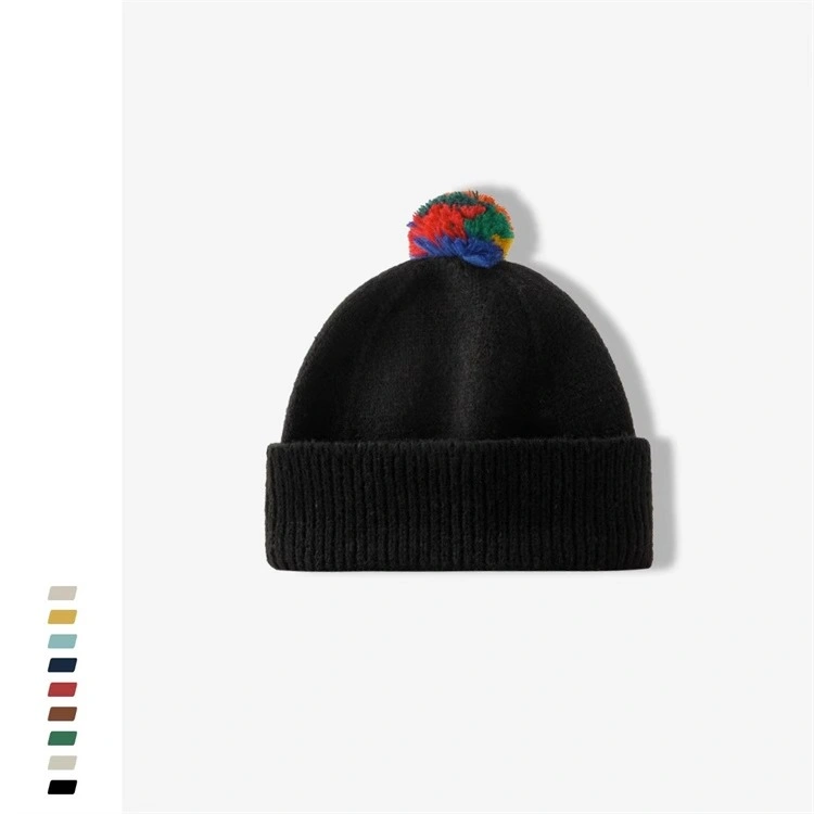 Acrylic High Quality Colourful Winter Jacquard Knitted POM-POM Beanie Hat