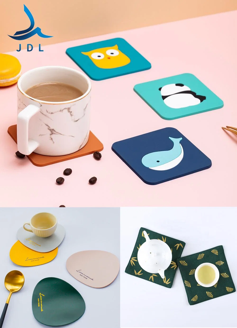 Promotional 2D or 3D Table and Mats Wholesale Cork Placemat Silicone Tablemat Custom Design Soft PVC Rubber Coaster Kitchenware