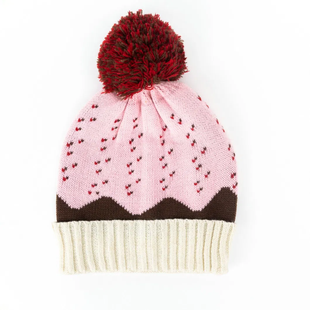 Factory Quality Winter Warm Pompom Jacquard Plain Knitted Stretch Hat