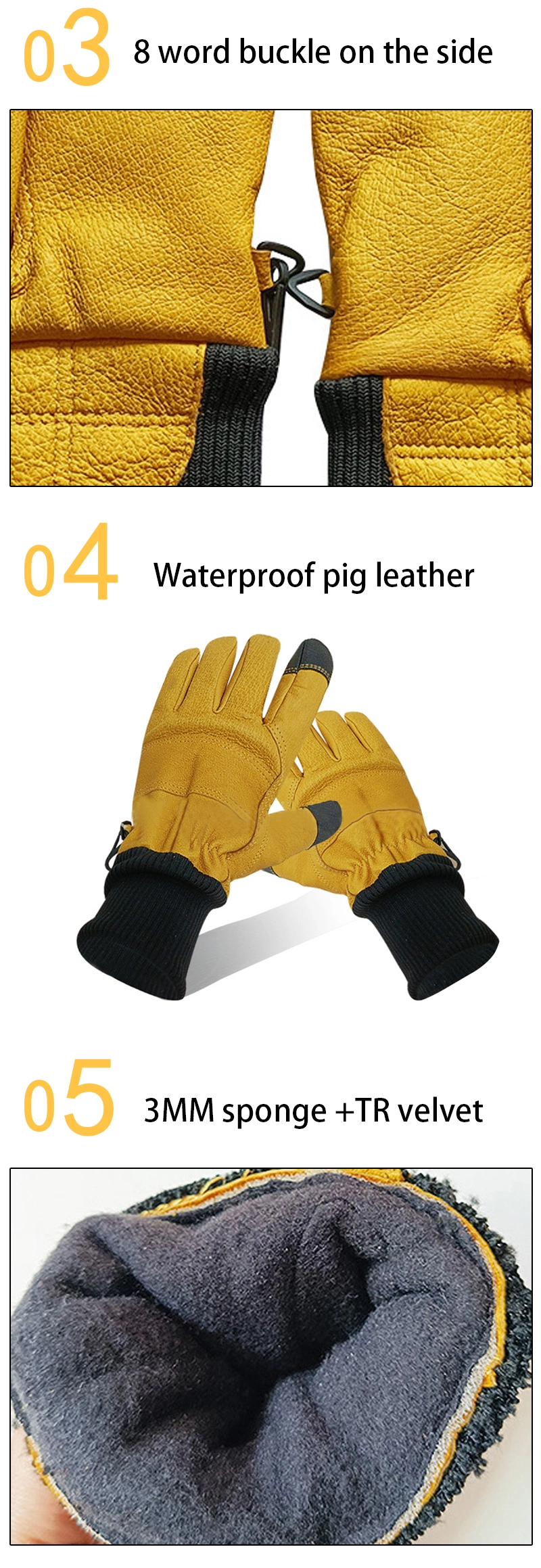 Factory Wholesale Custom Pigskin Gloves Waterproof Touch Screen Warm and Cold Resistant Winter Ski Leather Labor Protection Gloves