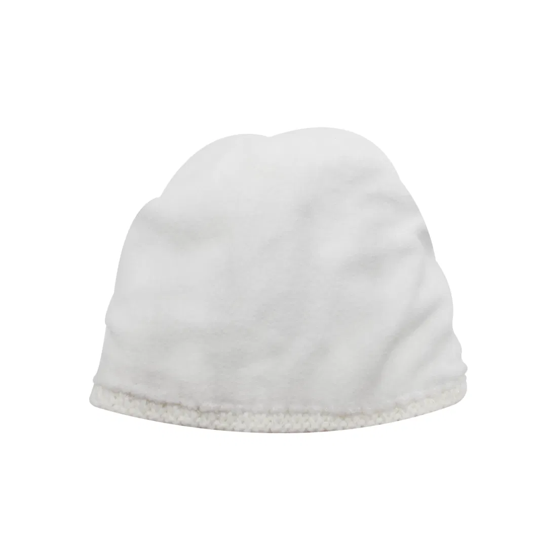 Cozy Winter White Knit Ribbed Cuff Beanie with Faux Fur POM