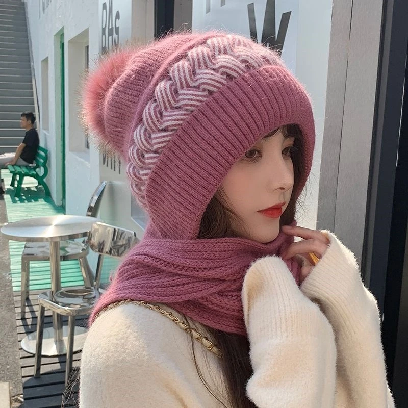 Women Knit Slouchy Beanie Chunky Baggy Hat with Faux Fur Pompom Winter Soft Warm Ski Cap