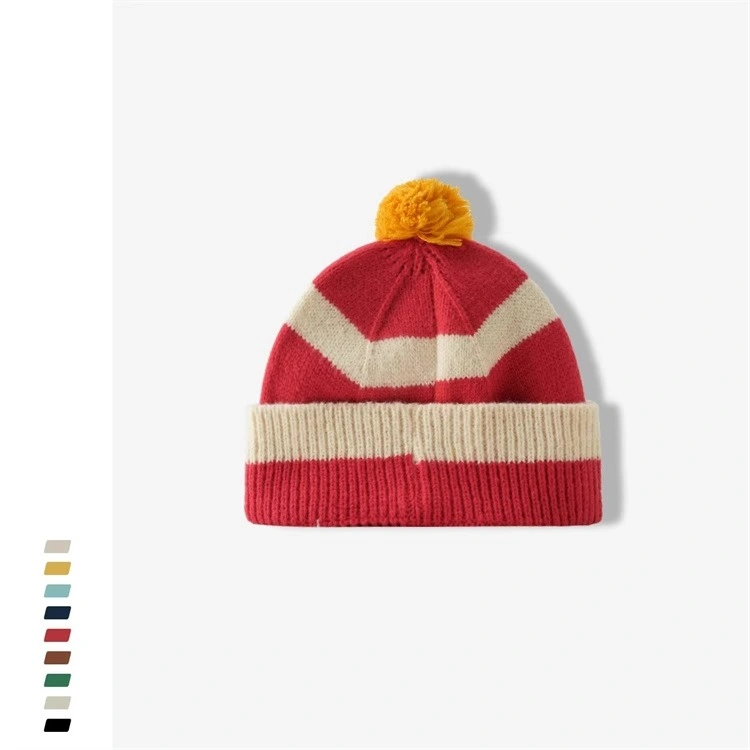 Acrylic High Quality Colourful Winter Jacquard Knitted POM-POM Beanie Hat