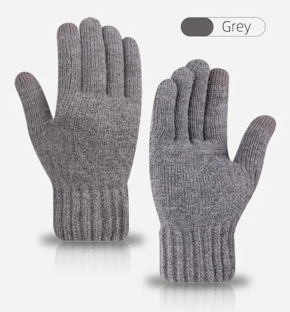 Men&prime; S Double-Thickened Knitted Wool Winter Warm Fingertip Touchscreen Gloves