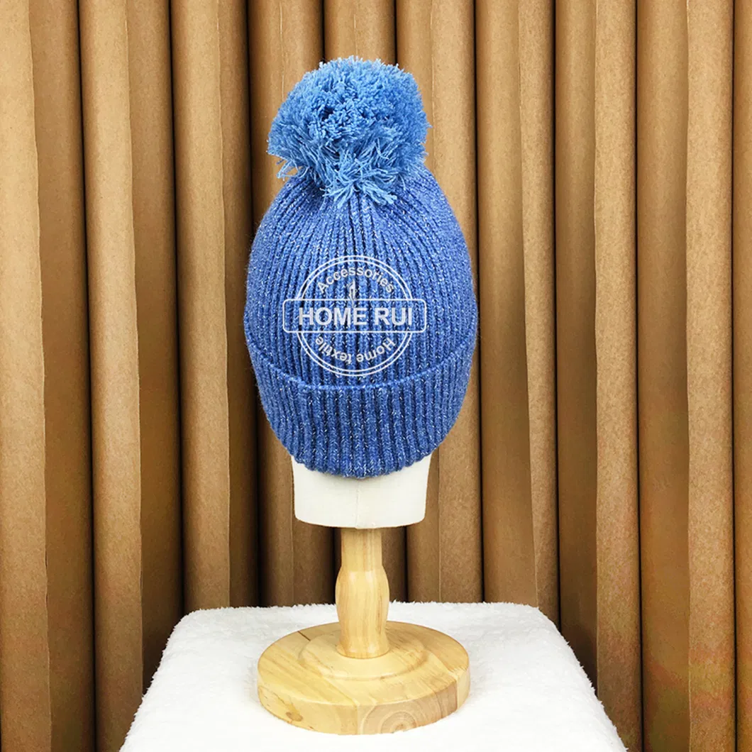 Manufacturers Custom Logo Women Unisex Beanies with POM POM Buckle Yarn Knitted Cuffed Hats Ribbed Chunky Knit Winter Warm Caps