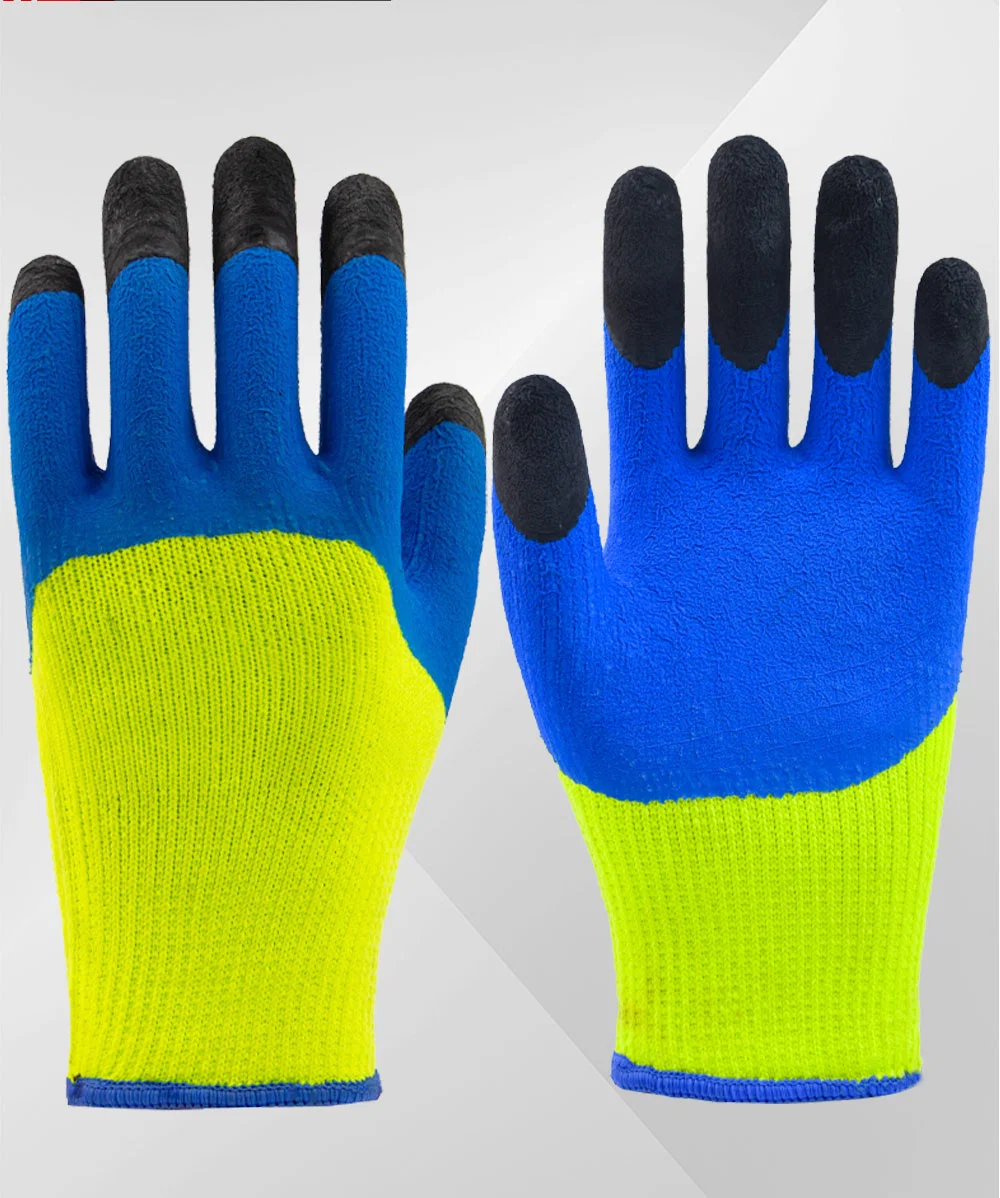 Latex Foam 3/4 Green Blue Coated Terry Liner Thickened Winter Work Gloves