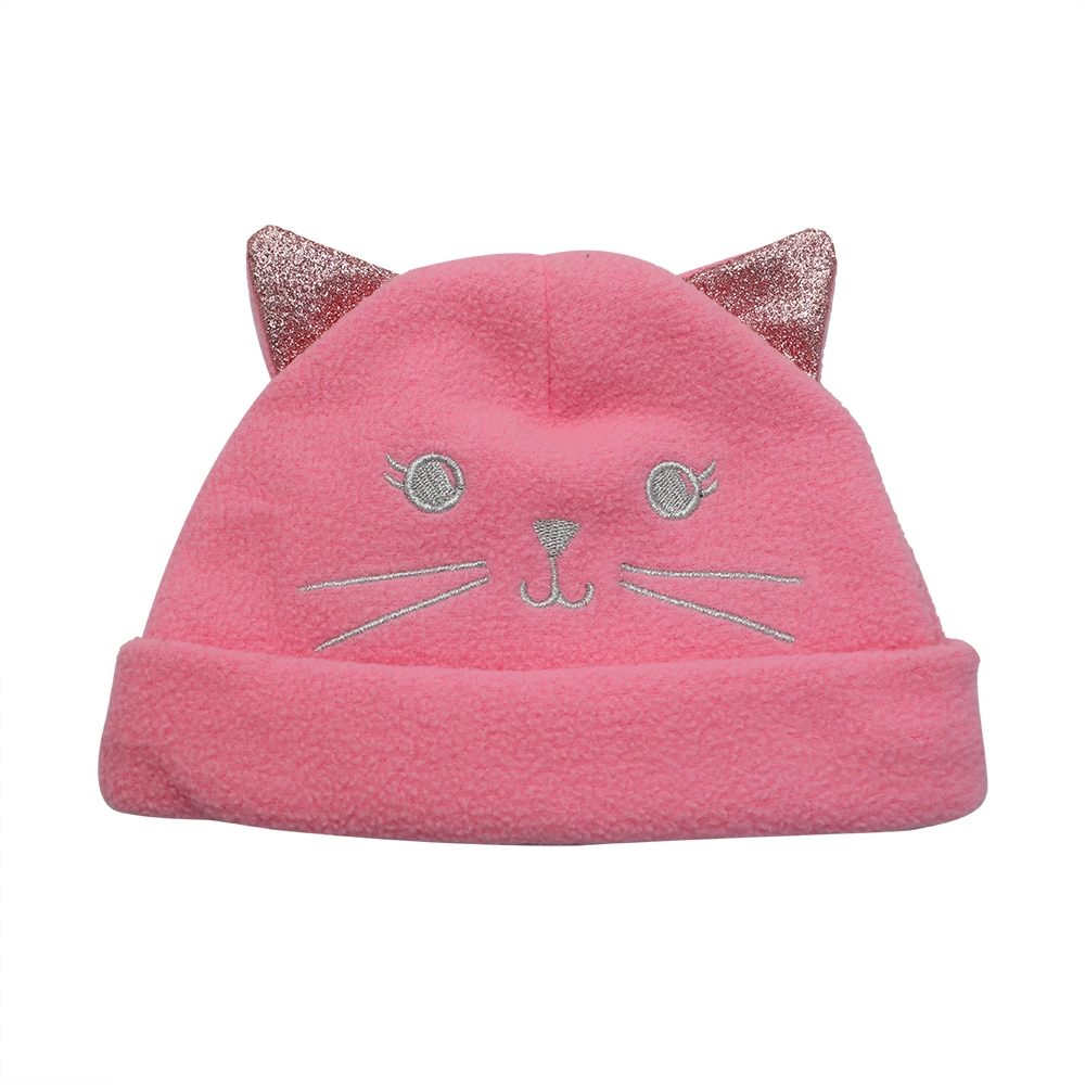 Polar Fleece Baby Beanie Hat Custom Cute Embroidery Sweet Cat Logo Hat