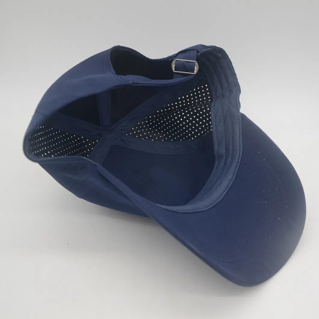 RPET Polyester Laser Cutting Performated Hole 6 Panel Breathable Baseball Cap Sport Cap Without Top Button