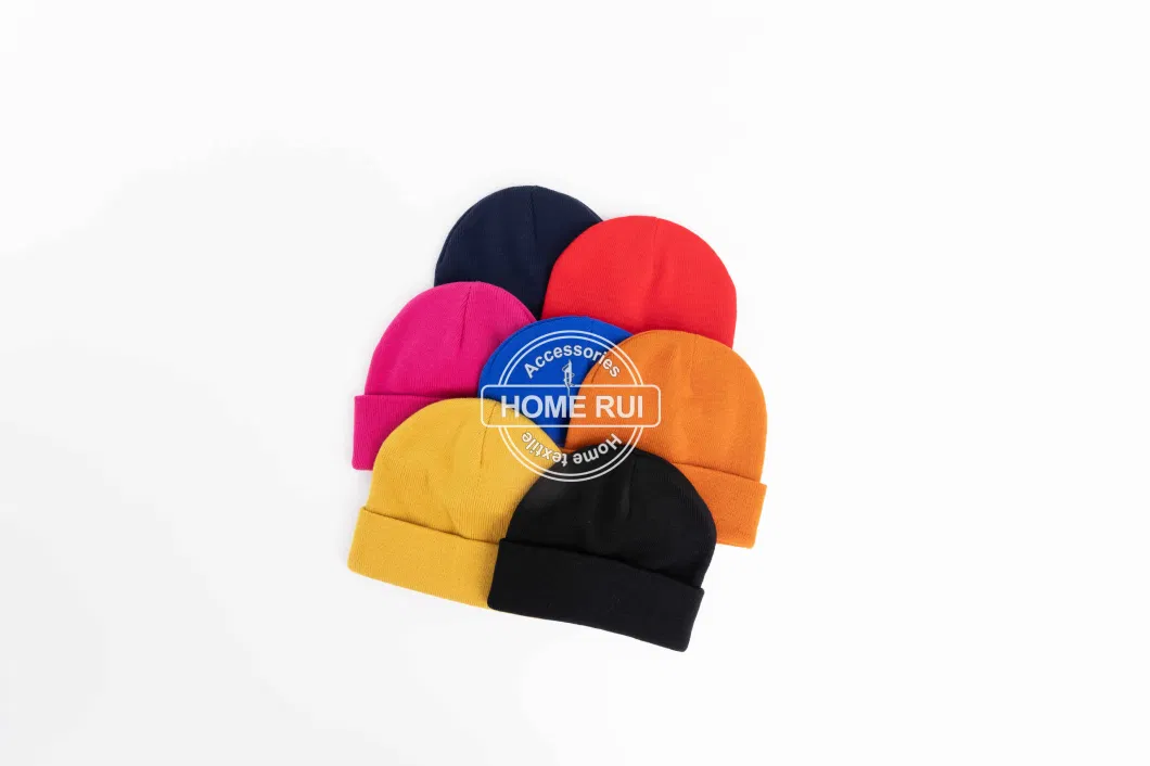 Hight Quality OEM ODM Designer Unisex Knitted Acrylic Polyester Spandex Custom Logo Beanie Hats Caps