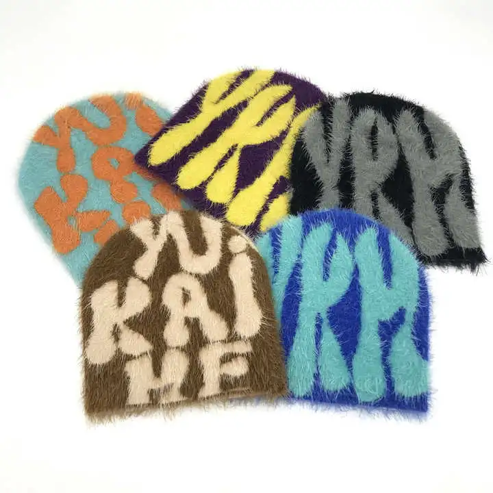 Fashion Multi-Color Winter Cap Knit Custom Logo Wool Luxury Beanie Hat for Men Women