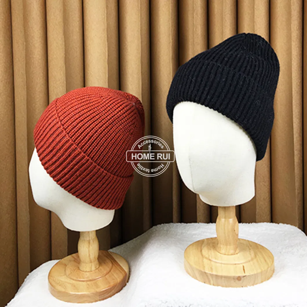 Manufacturers Custom Logo Beanies for Unisex Men Women Winter Outdoor Sports Black Knitted Hats Ribbed Chunky Knit Warm Caps