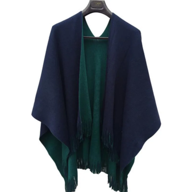 Super European and American Style Warm Knitting Double-Sided Split Tassel Cape Cape Scarf Cape Cape