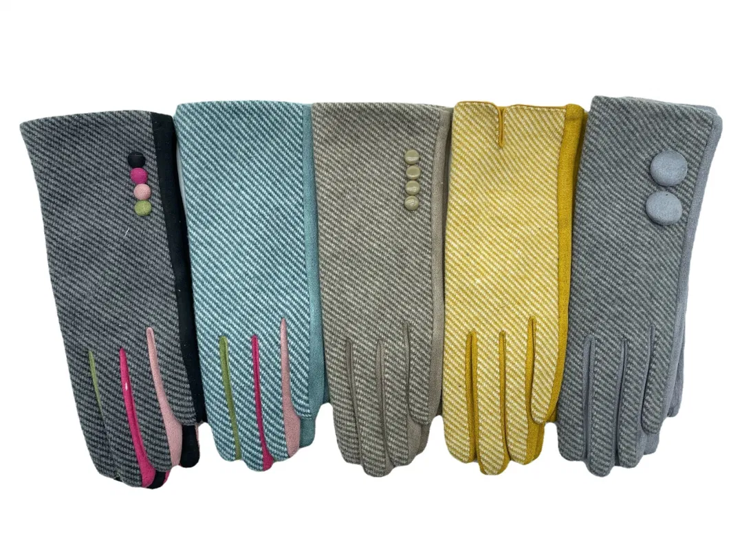 Women Winter Suede Touch Screen Knitted Cloth Twill Buckle Driving Warm Fashion Gloves