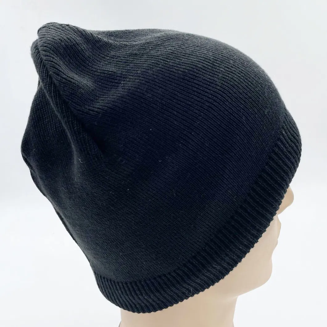 Black Waterproof Acrylic Knit Fleece Lining Winter Hats