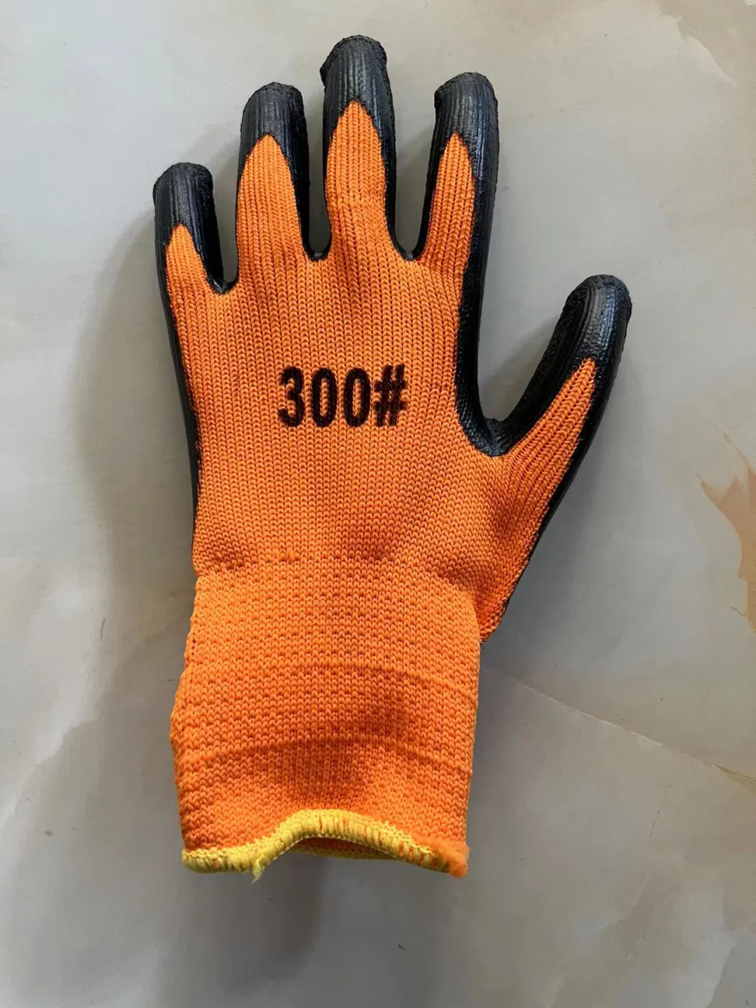 7 Gauge Orange Wool-Polyester Knitted Black Wrinkled Latex Palm Coated Worker Gloves