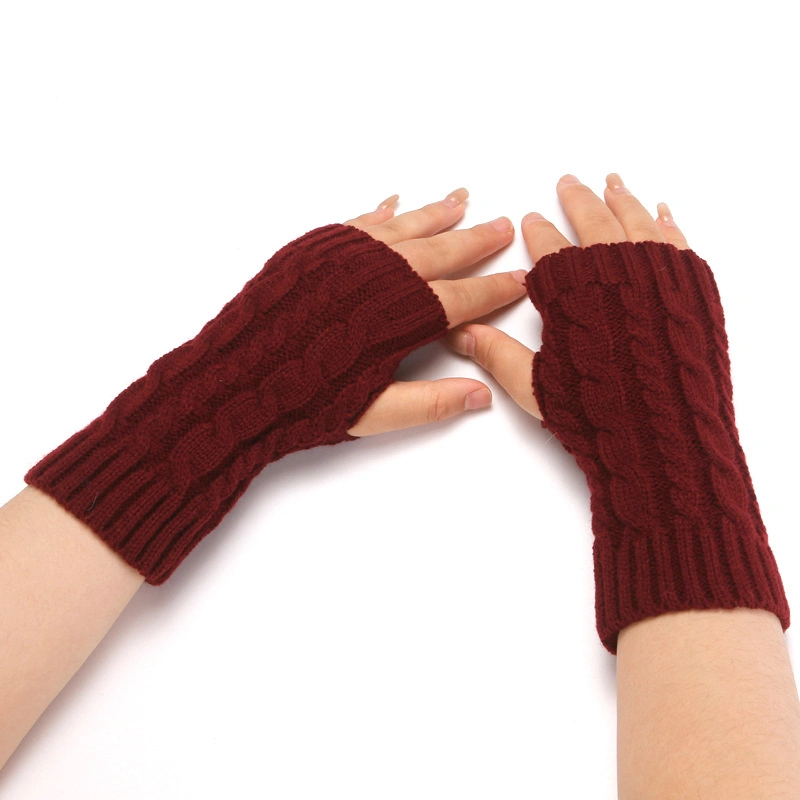 Knitted Wool Half-Finger Men-Women Wrist Guard Fingerless Long Warm Acrylic Gloves