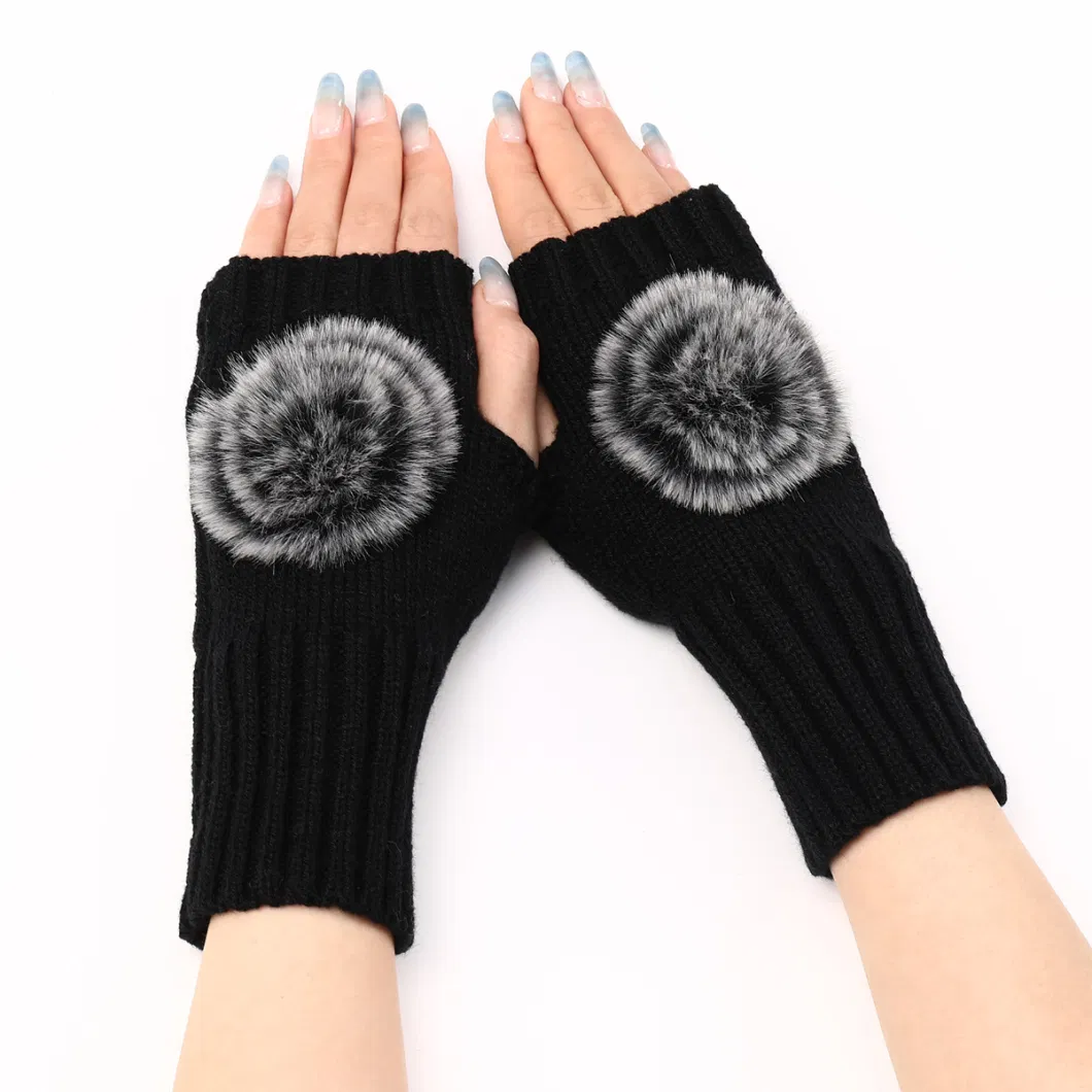 Autumn and Winter Female Short Fashion Knitting Wool Open-Finger Anti-Cold Warm Gloves