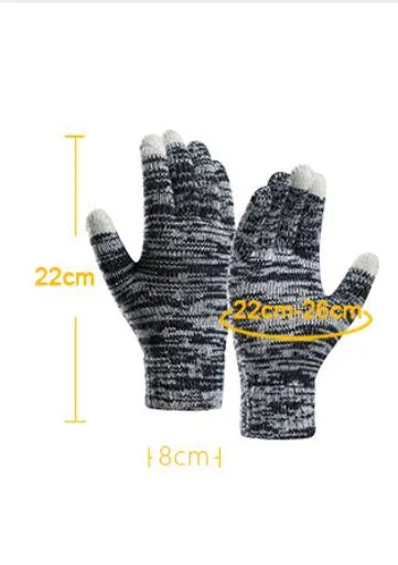 Autumn Winter Knitted Wool Thickened Touch Screen Three-Piece Set Hats Gloves Scarf