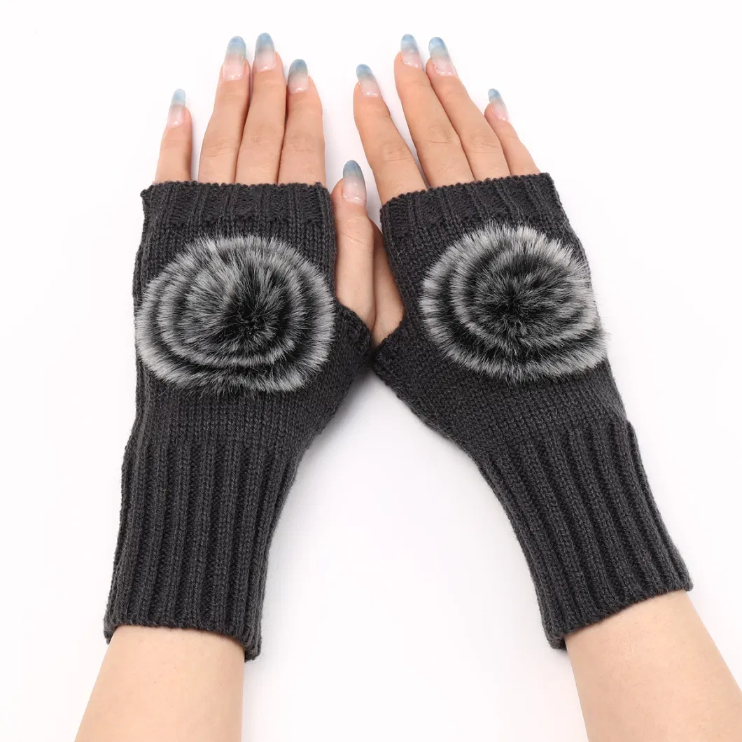 Autumn and Winter Female Short Fashion Knitting Wool Open-Finger Anti-Cold Warm Gloves