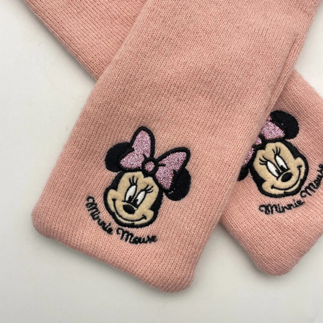 Baby Girls Lovely Knitted Scarf with Polar Fleece Lining and Disney Minnie Mouse Shiny Glitter Applique