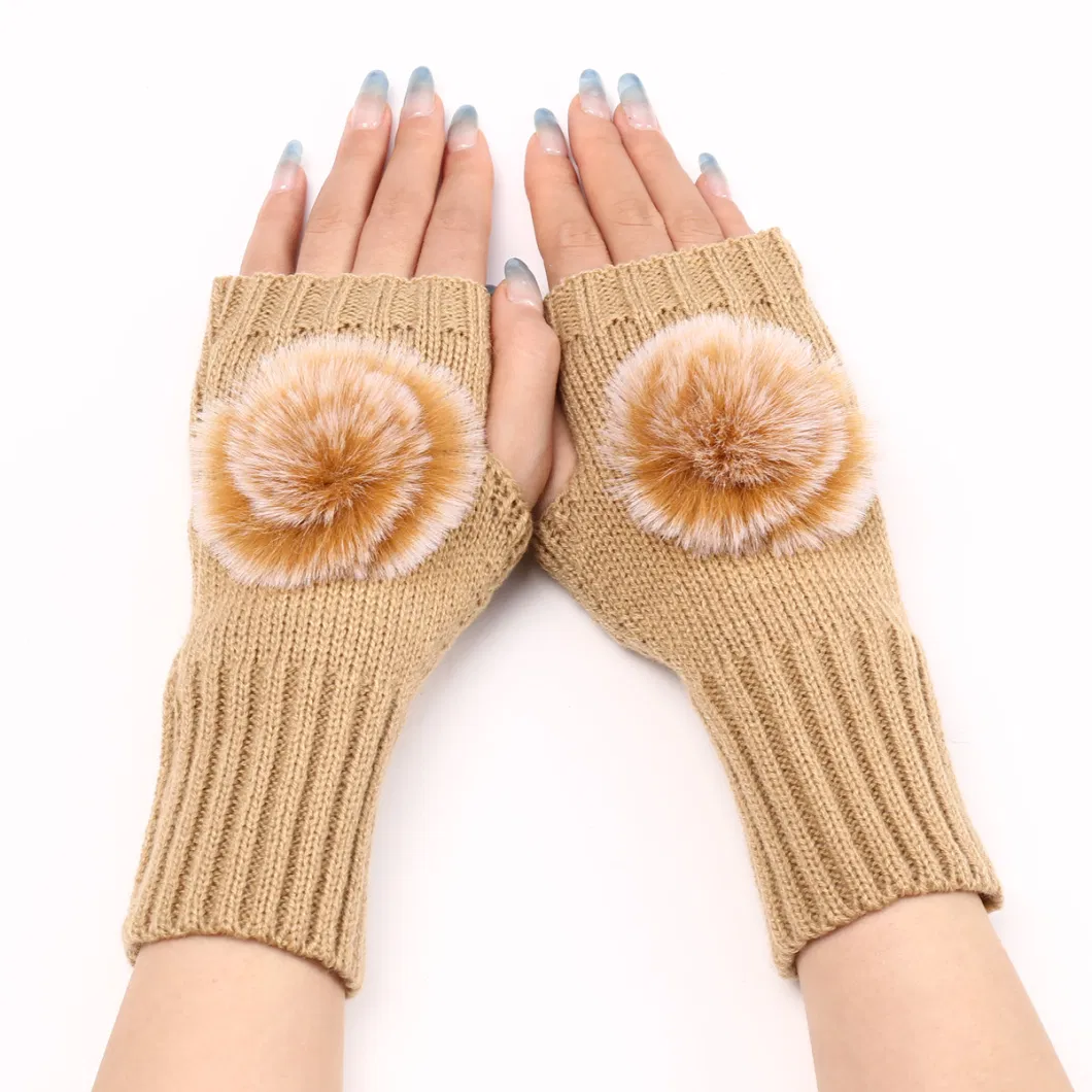 Autumn and Winter Female Short Fashion Knitting Wool Open-Finger Anti-Cold Warm Gloves
