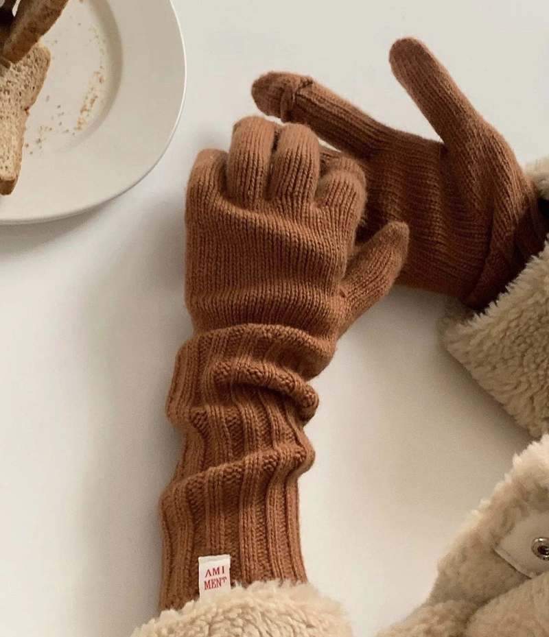 Solid Color Knitted Female Winter Wool Split Finger Open Finger Touch Screen Anti-Cold Cycling Warm Gloves