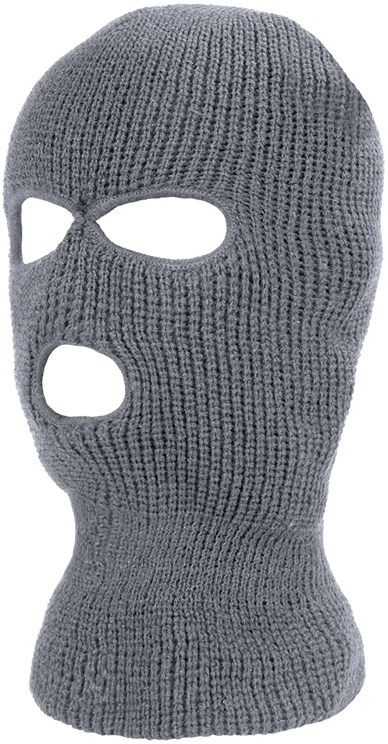 Grey 3 Holes Full Face Cover Knitted Balaclava Face Mask Winter Ski Mask for Winter Adult Supplies