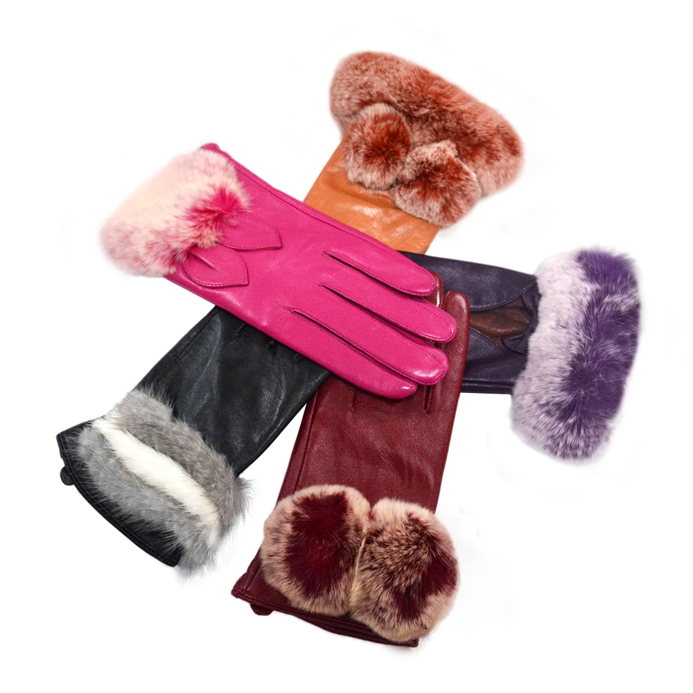 Women Sheepskin Leather Gloves Winter Full Finger Glove Windproof Driving Dressing Gloves