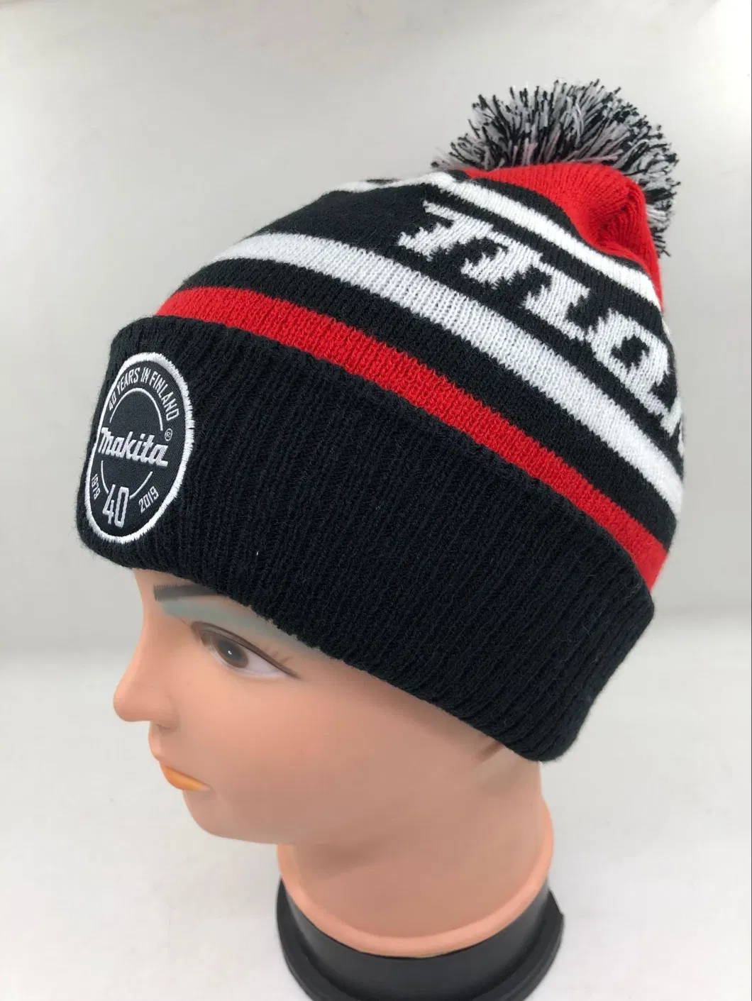 Custom Knit POM Embroidery Beanie 100% Acrylic Spandex Wholesale Winter Warm Cap Hat