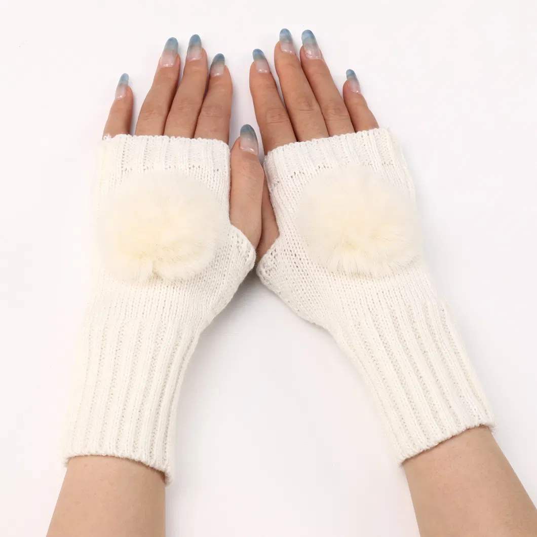 Autumn and Winter Female Short Fashion Knitting Wool Open-Finger Anti-Cold Warm Gloves