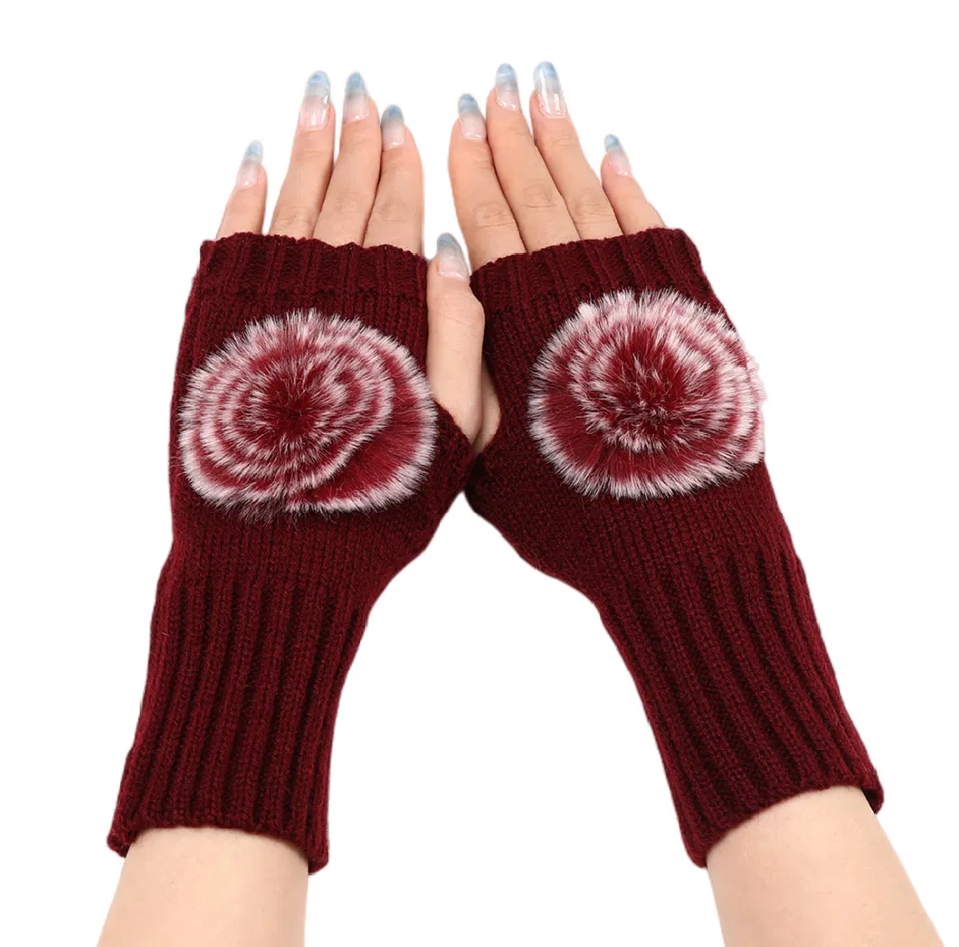 Autumn and Winter Female Short Fashion Knitting Wool Open-Finger Anti-Cold Warm Gloves