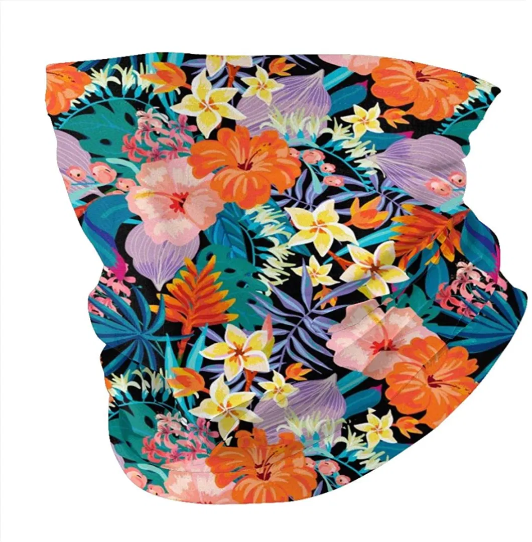 Hawaiian Flowers Printing Unisex Skin-Friendly 100% Polyester Microfiber Daily Seamless Tube Bandana