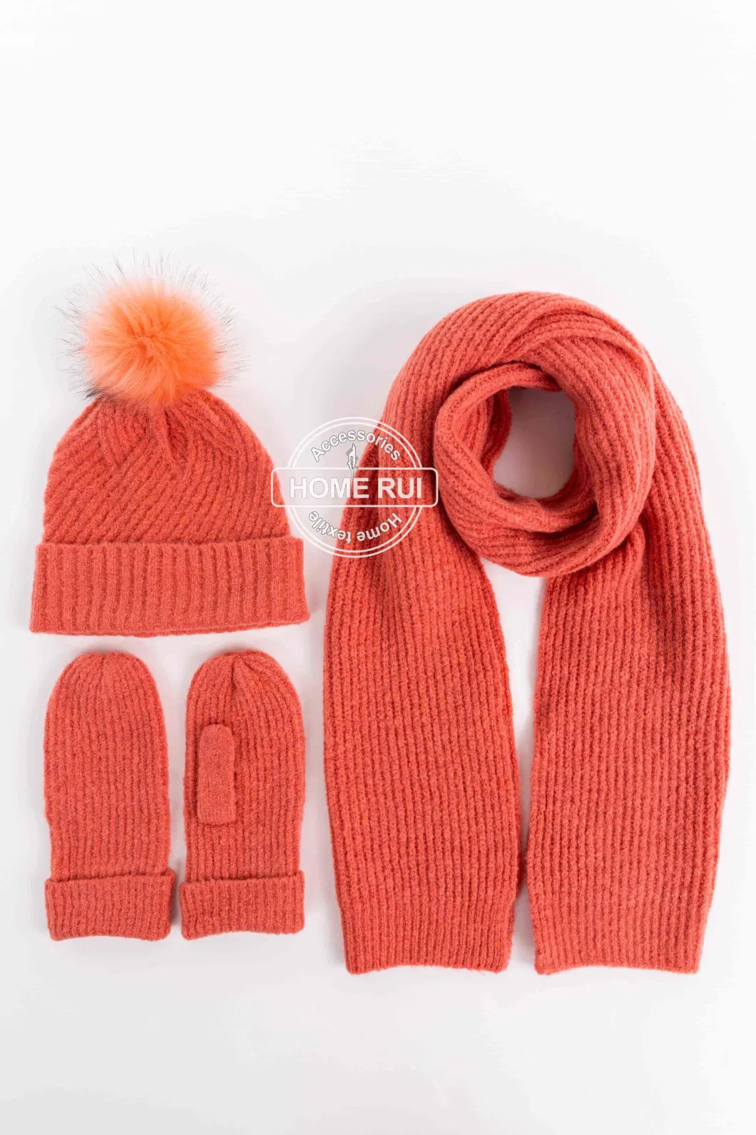 Unisex Women Beanie Scarf Winter Sets Warmer Chunky Classic Striped Hat Oversize Ribbed Knit Gloves Custom Logo Blank Bonnet