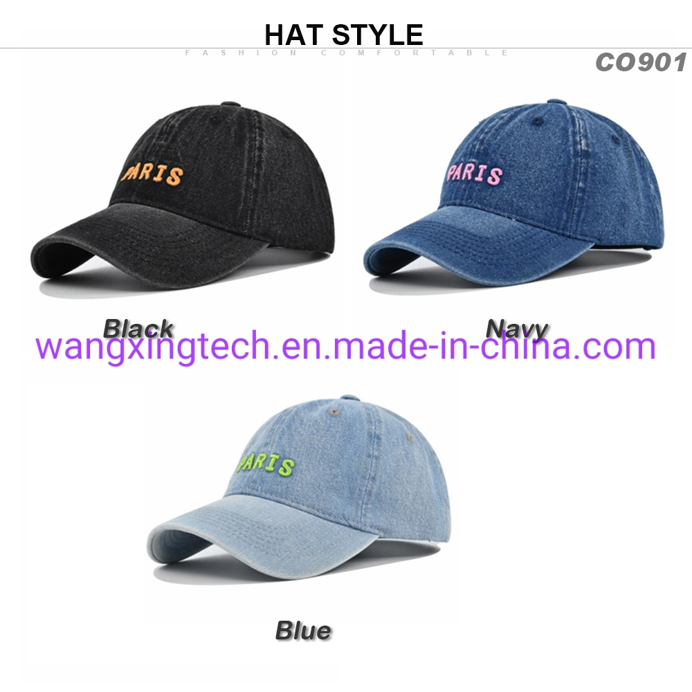 Wholesale Cowboy Hat Paris 3D Embroidered Baseball Cap Washed Snapback Hat Fashion Soft Top