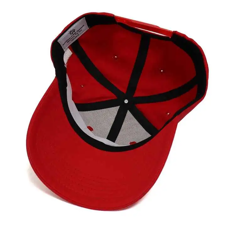 Custom 100% Cotton Red Color 6 Panel Baseball Cap Hat Fish Cap Gorras 3D Embroidered Logo Outdoor Sports Fishing Hats