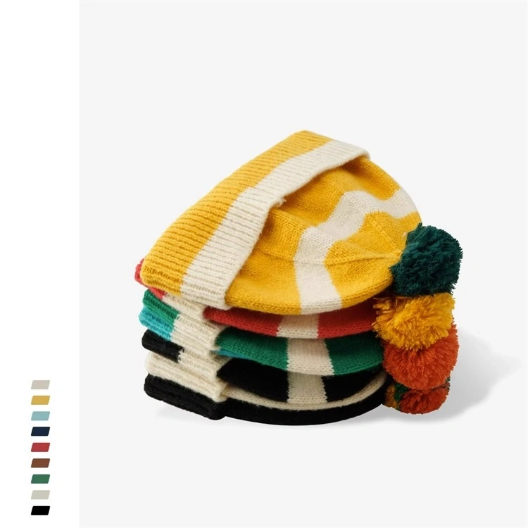 Acrylic High Quality Colourful Winter Jacquard Knitted POM-POM Beanie Hat