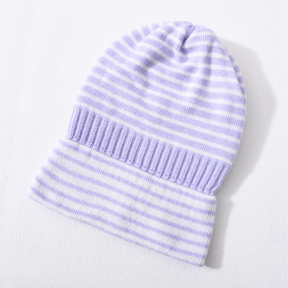 Fashion Ski Skully Thick Warm Double Layer Knitted Hats Cuffed Luxury Women Wholesale Cashmere Knit Striped Custom Beanie