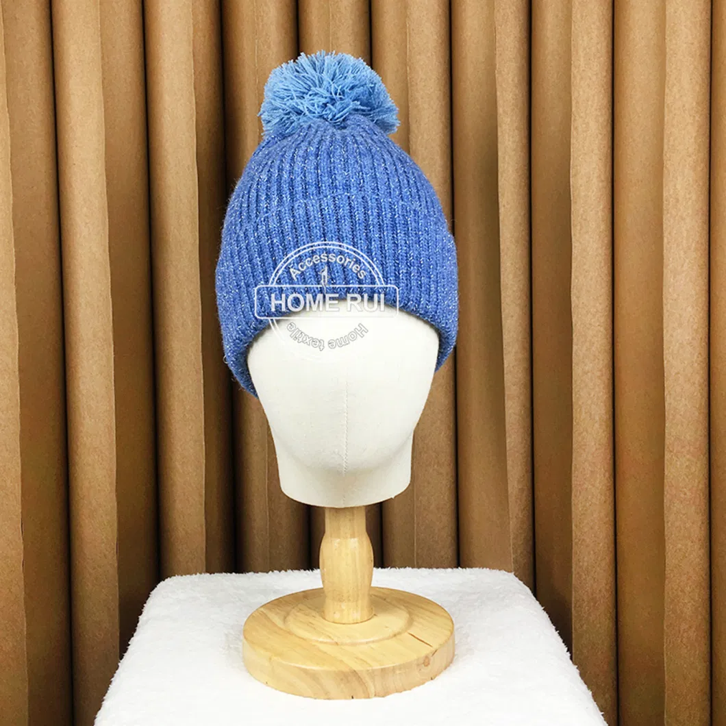 Manufacturers Custom Logo Women Unisex Beanies with POM POM Buckle Yarn Knitted Cuffed Hats Ribbed Chunky Knit Winter Warm Caps