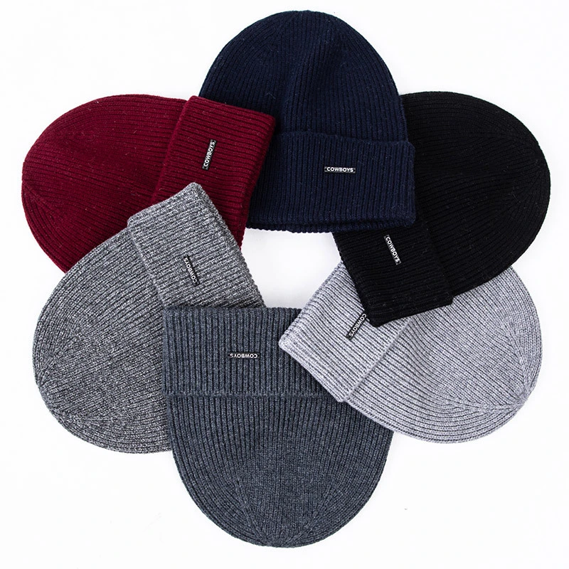 Customized High Quality Women Ladies Plain Solid Color Skull Slouchy Cuff Winter Warm Cap Outdoor Ski Sports Gorras Thick 100% Wool Fleece Cashmere Beanie Hat