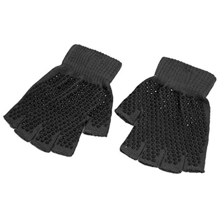 Warm Non-Slip Fingerless Knitted Solid Black Colors Acrylic Wool Yarn Gloves