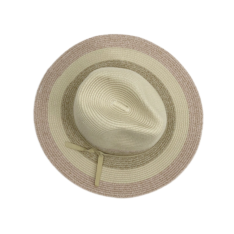 China Manufacturer Plain Dyed One Size Floppy Straw Panama Hat with Bow Knot Decoration