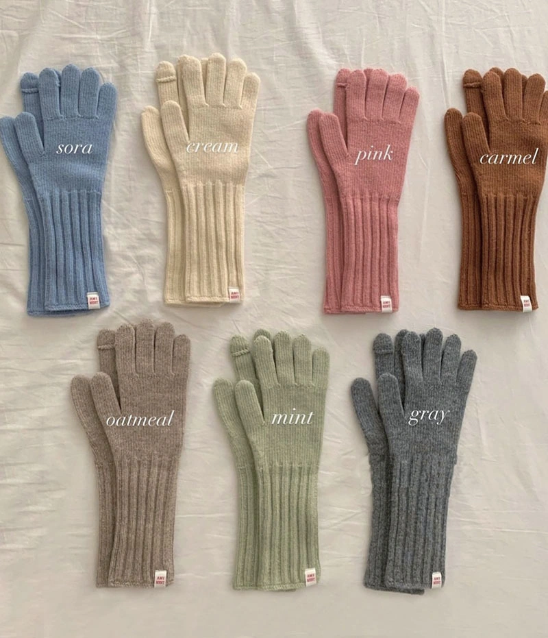 Solid Color Knitted Female Winter Wool Split Finger Open Finger Touch Screen Anti-Cold Cycling Warm Gloves