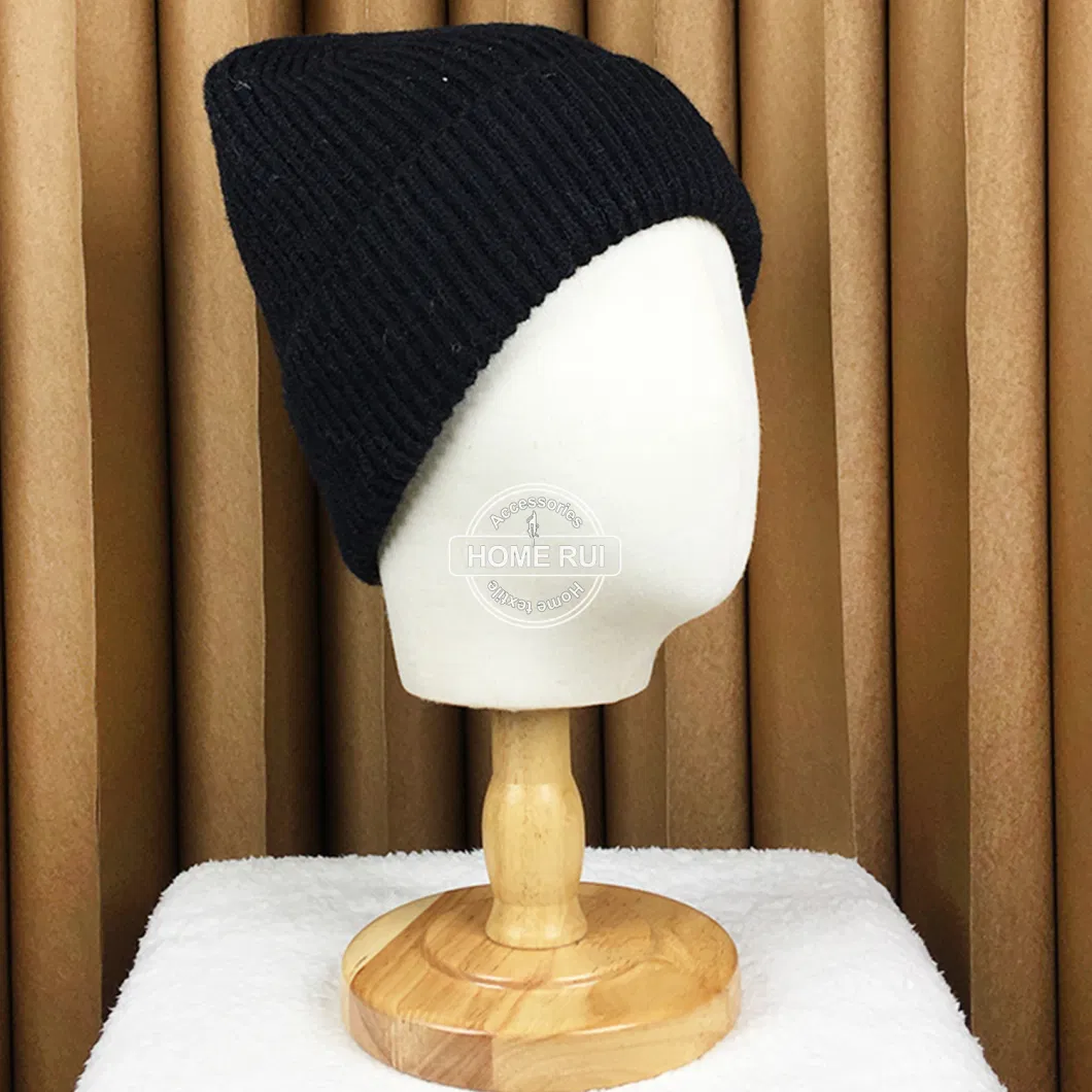 Supplier Custom Embroidery Logo Beanie for Unisex Men Women Winter Outdoor Sports Black Knitted Hats Ribbed Chunky Knit Warm Cap