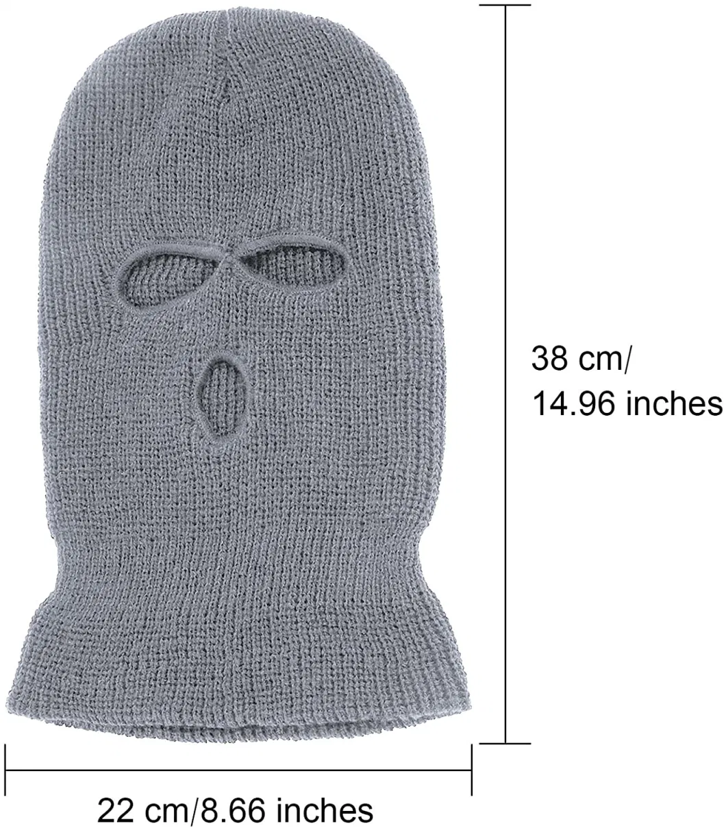Grey 3 Holes Full Face Cover Knitted Balaclava Face Mask Winter Ski Mask for Winter Adult Supplies