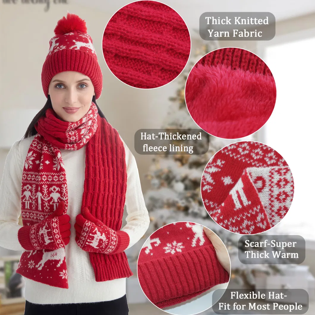 Premium Customized Christmas Scarf Set Fleece Lined Hat Exquisite Christmas Gift