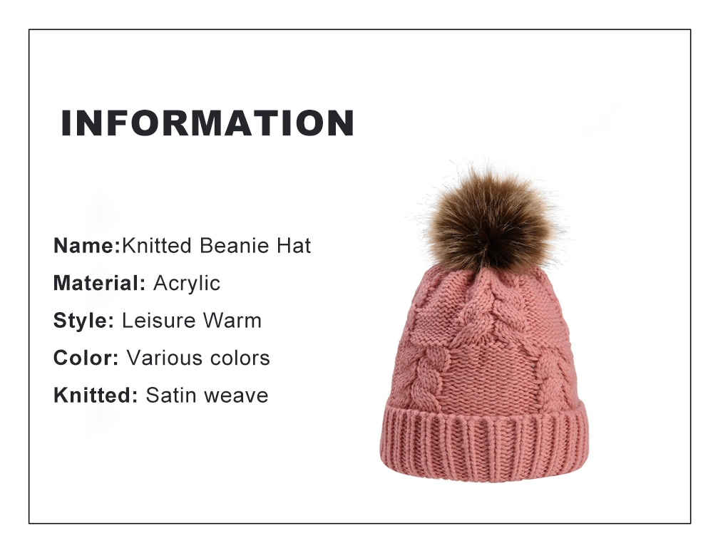 Thicken Windproof Winter Beanies Warm Fur Pompoms Cotton Knitted Beanies Hats
