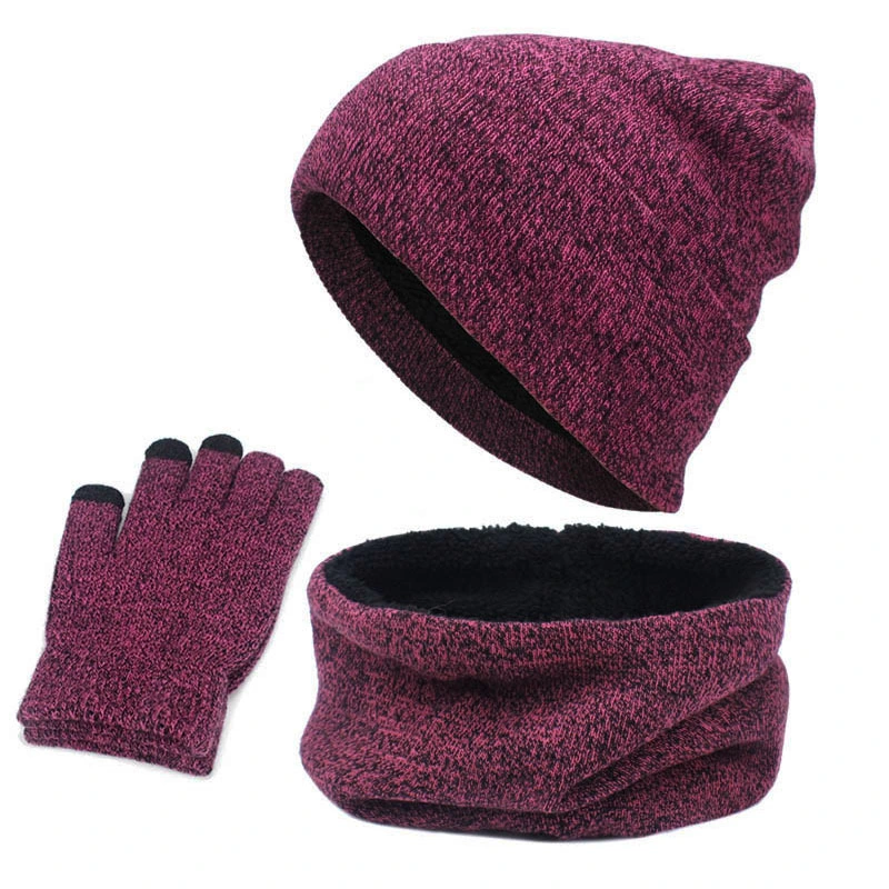 Fleece Three-Piece Thermal Warm Suit Winter Cotton Men Women Scarf Gloves Hat