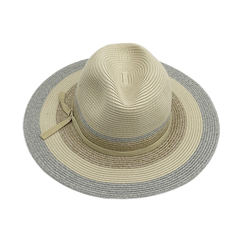 China Manufacturer Plain Dyed One Size Floppy Straw Panama Hat with Bow Knot Decoration