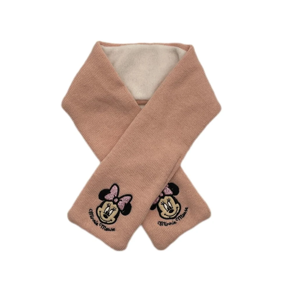 Baby Girls Lovely Knitted Scarf with Polar Fleece Lining and Disney Minnie Mouse Shiny Glitter Applique